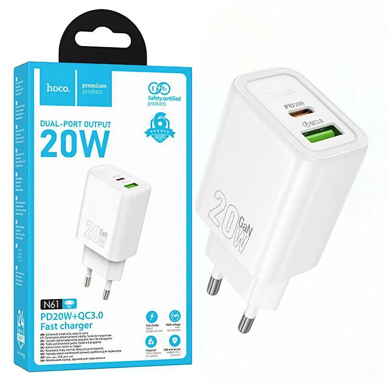 Зарядное устройство Hoco N61 PD20W + QC3.0 Белый (24879944) Зарядное устройство Hoco N61 PD20W + QC3.0 Белый (24879944)