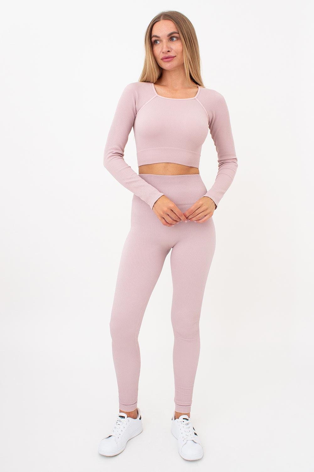 Леггинсы спортивные женские в рубчик Giulia LEGGINGS RIB S/M Pink (27513161) - фото 5