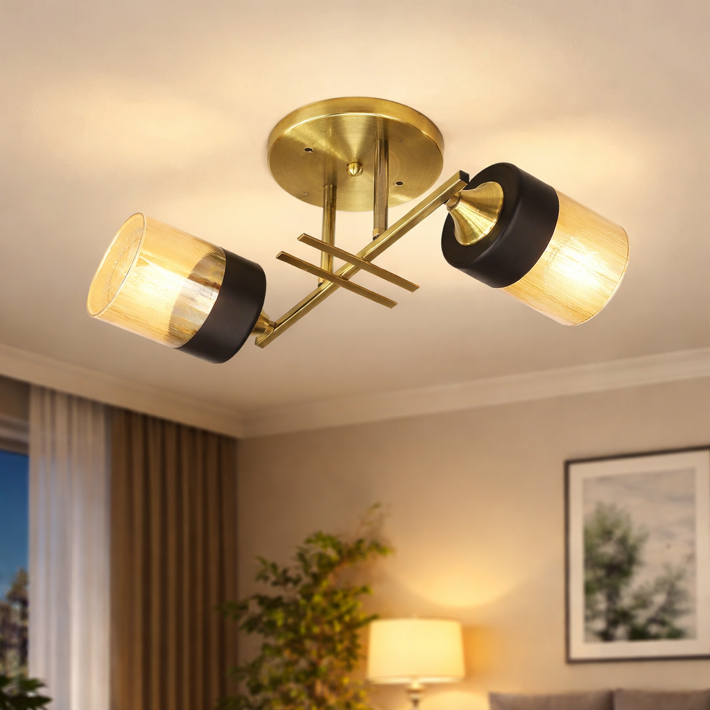 Люстра Valeso с двухцветными плафонами под две лампы Е27 Бронзовый (Ю 6970/2 AB)