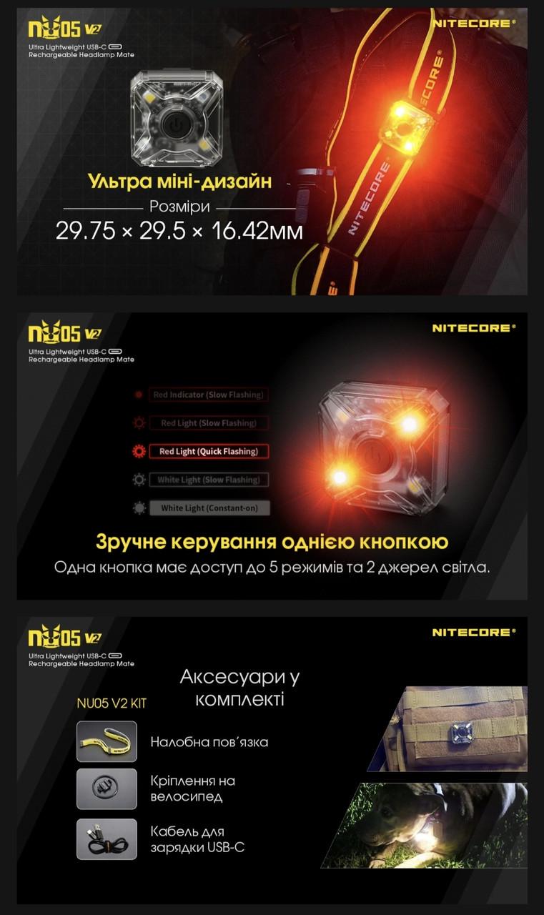 Фонарь налобный/велосипедный маяк Nitecore NU05 KIT V2 2в1 (011403) - фото 4