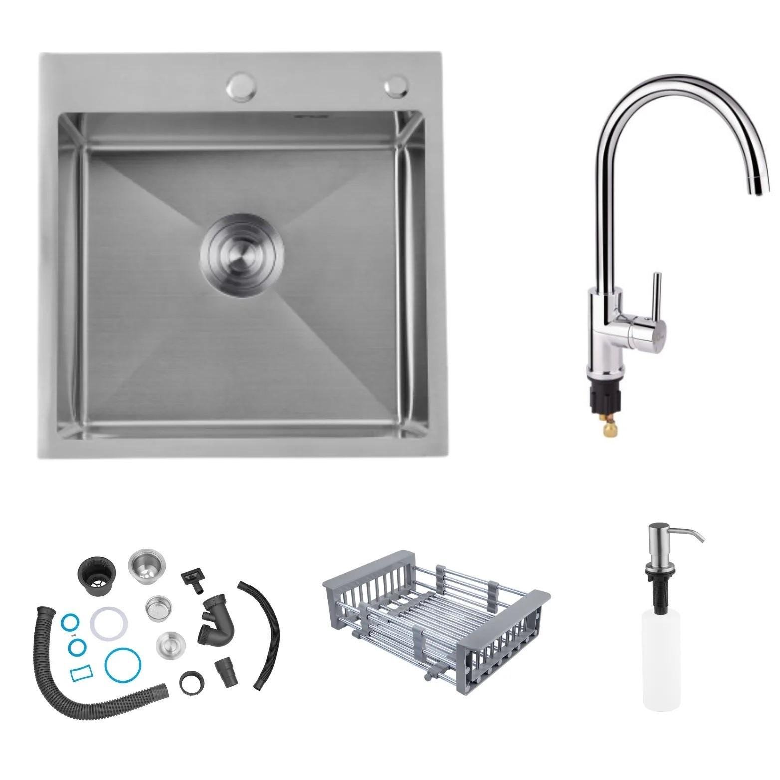 Мойка для кухни Luminex 5050 Серый/смеситель-кран Qtap Spring 007F-2 с подключением к фильтру