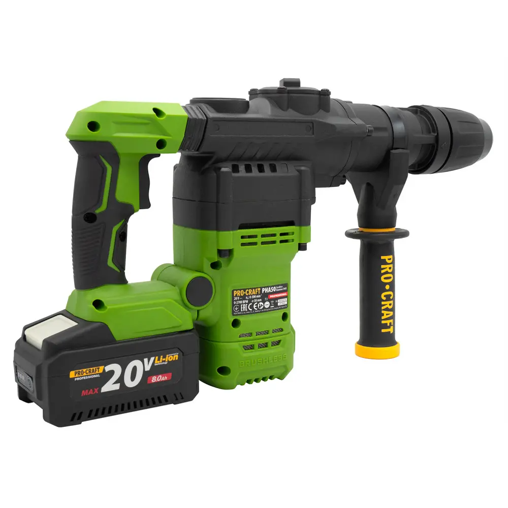 Перфоратор акумуляторний безщітковий ProCraft PHA50 з 1 акумулятором Li-ion і із зарядним пристроєм з кейсом - фото 6 Перфоратор акумуляторний безщітковий ProCraft PHA50 з 1 акумулятором Li-ion і із зарядним пристроєм з кейсом - фото 6