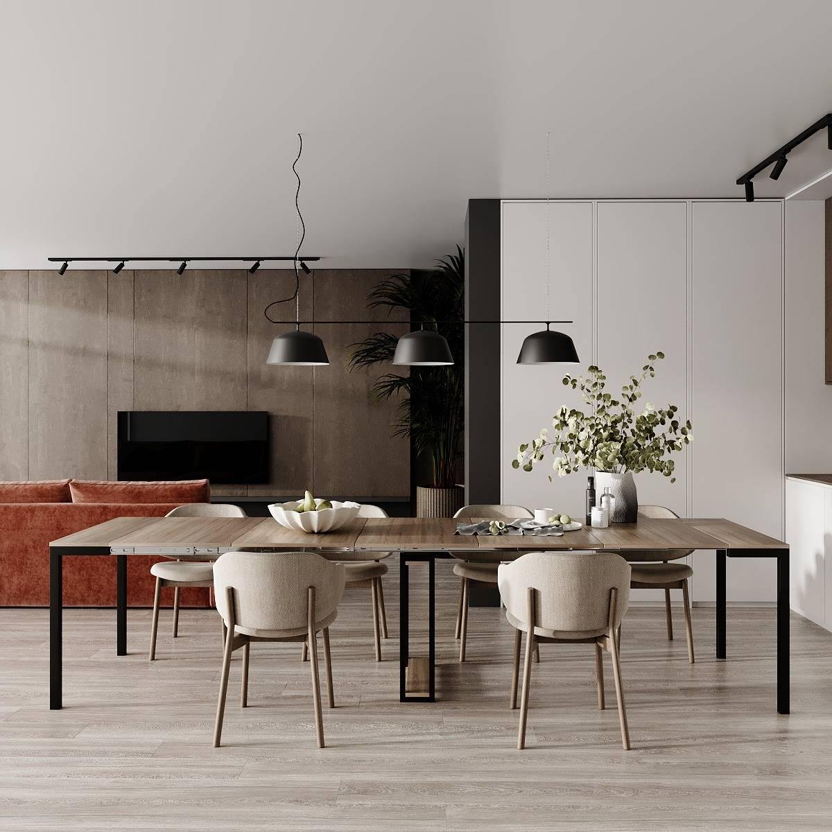 Обідній стіл розкладний AiH Sensei ламіноване ДСП/ металеві ніжки 53/330х75х90 см Дуб Сонома (TB29130000030)