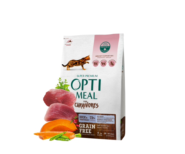 Корм сухой для кошек беззерновой Optimeal Cat утка и овощи 4 кг