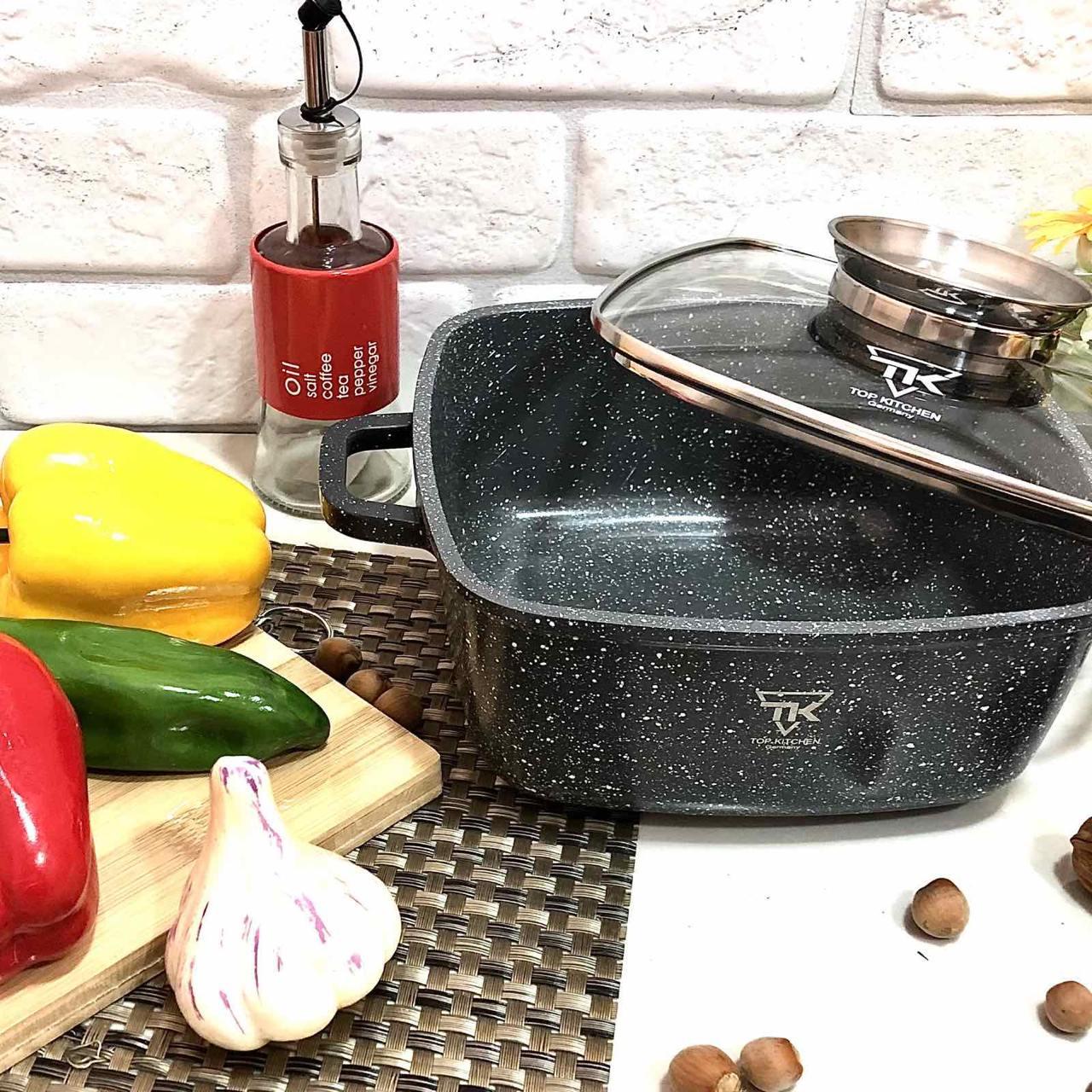 Каструля-казан з кришкою Top Kitchen TК00056 антипригарним мармуровим покриттям 6,7 л Чорний (2480463933) - фото 4
