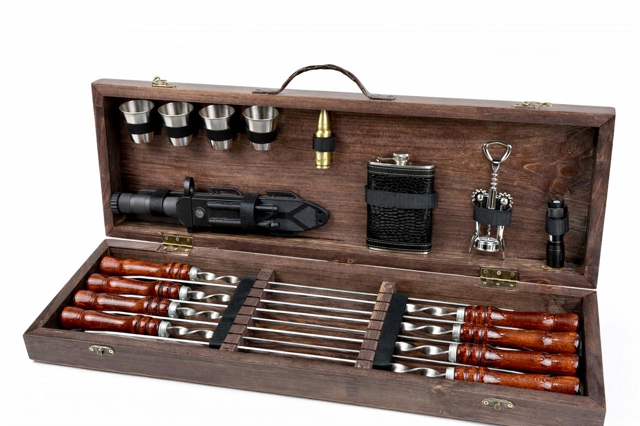 Набор для пикника GrillMaster Милитари с тактическим ножом/фонарем 17 пр. Коричневый (10-164-KS-7613)