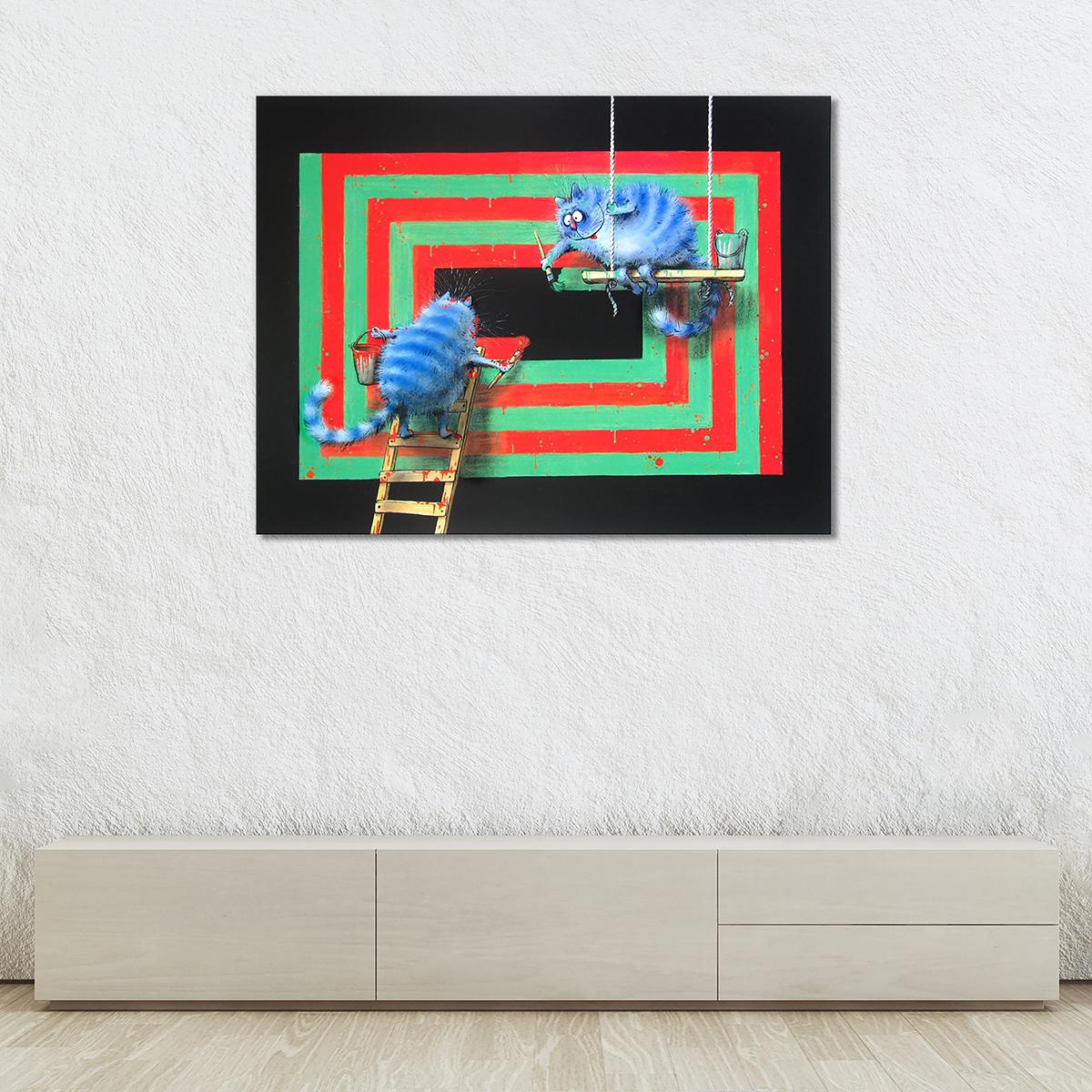 Модульная картина Коты рисуют абстракцию 1 модуль 30х45 см (_rinaz_199_010)