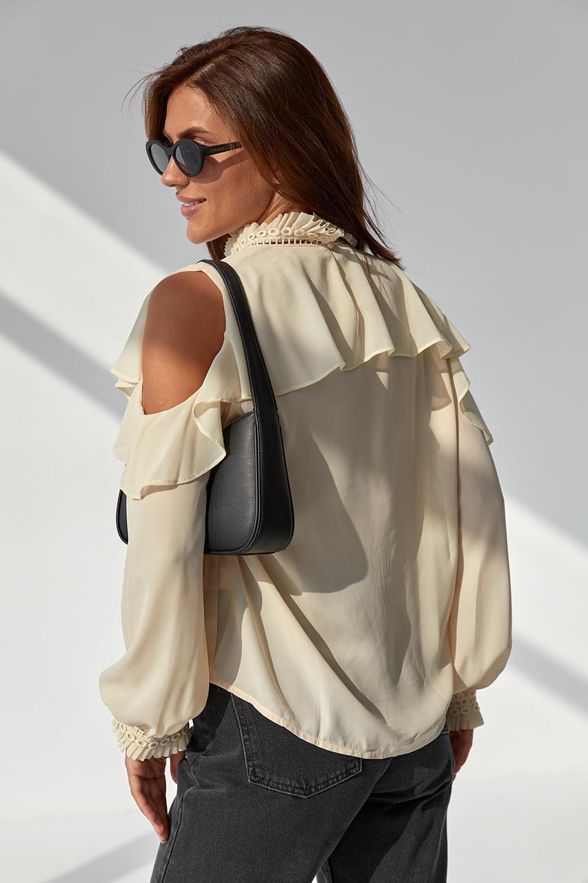 Блуза шифоновая Last Girl с обнаженными плечами L Кремовый - фото 2 Блуза шифоновая Last Girl с обнаженными плечами L Кремовый - фото 2