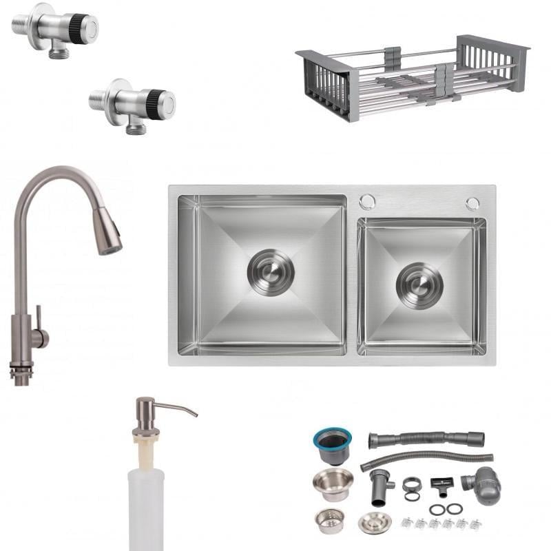 Мийка Lidz H7843 Brush 30/08 мм/змішувач для кухні Lidz Aria 015FL-8 висувний вилив/крани приладові 1/2х1/2 Went 112R