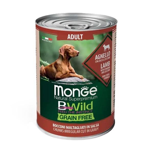 Корм для собак влажный Monge Dog Wet Bwild Grain Free ягненок/тыква/цуккини 400 г (000025582)