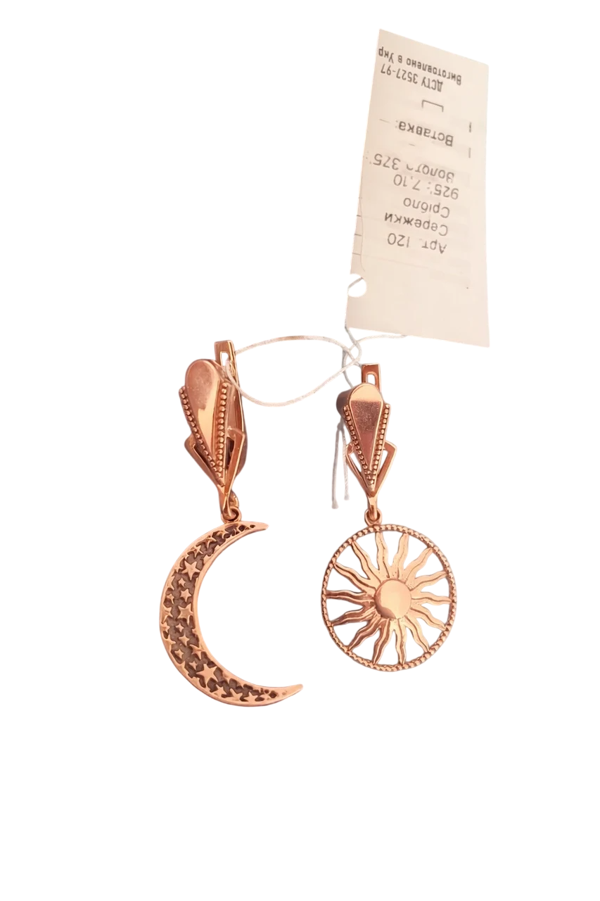 Серьги серебро 925 проба луна + солнце застежка английская Позололта (2962511745)