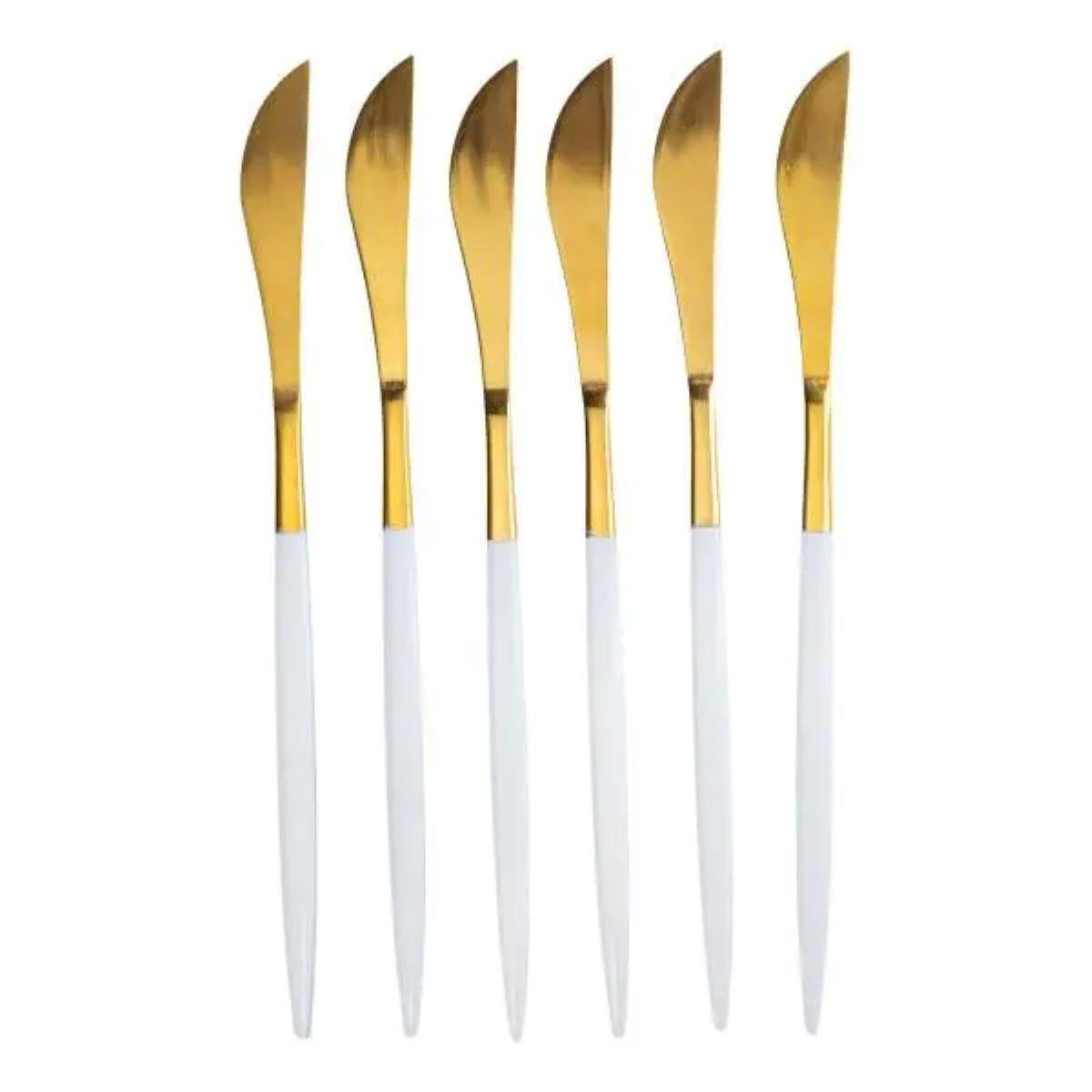 Набор столовых сервировочных ножей 22,5 см 6 шт. Белый/Золотойй (6533)