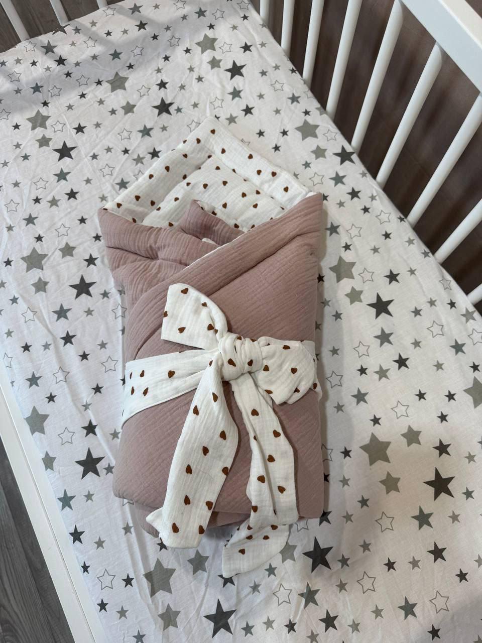 Конверт одеяло для выписки из роддома муслиновый 75х100 см Капучино (П4К-am-bant-009)