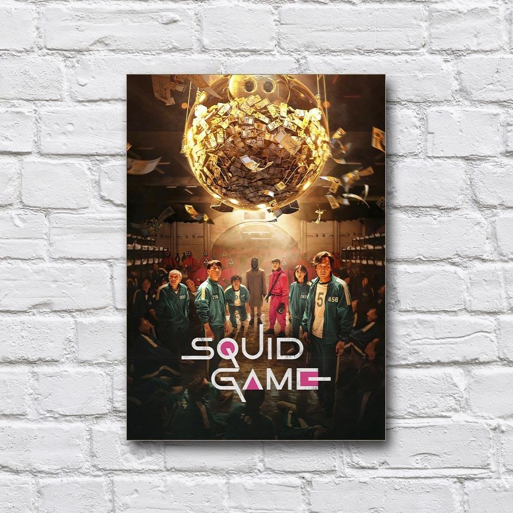 Постер деревянный сериал «Игра в кальмара» 210х297 мм (21264435)