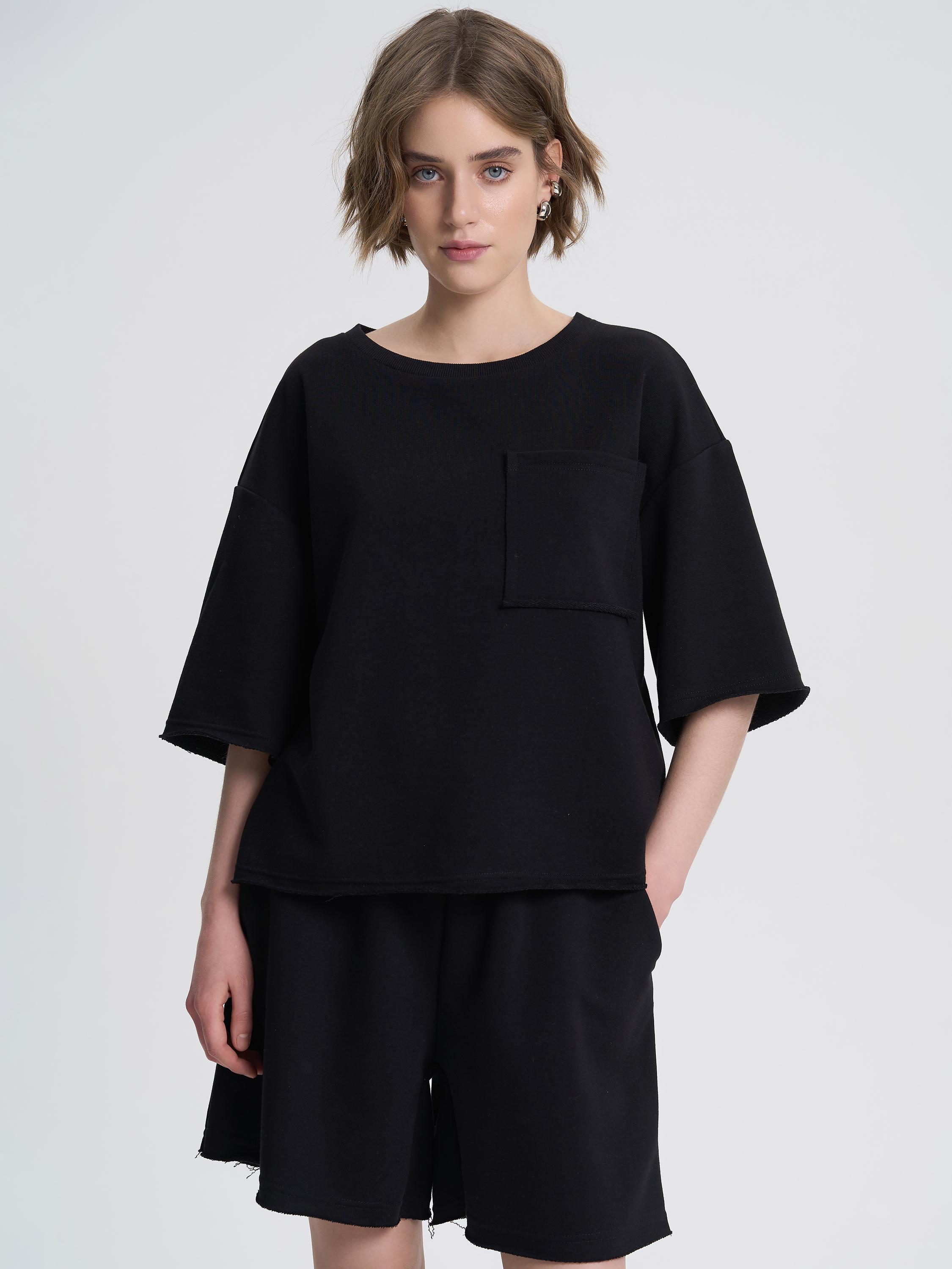 Футболка жіноча щільна з необробленим краєм ROZA 240607 XL Чорний (4824005717666) - фото 1