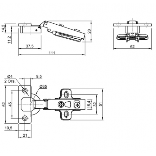 Петля мебельная накладная Muller Push to open 110° Clip-On d 35 мм (714574) - фото 2