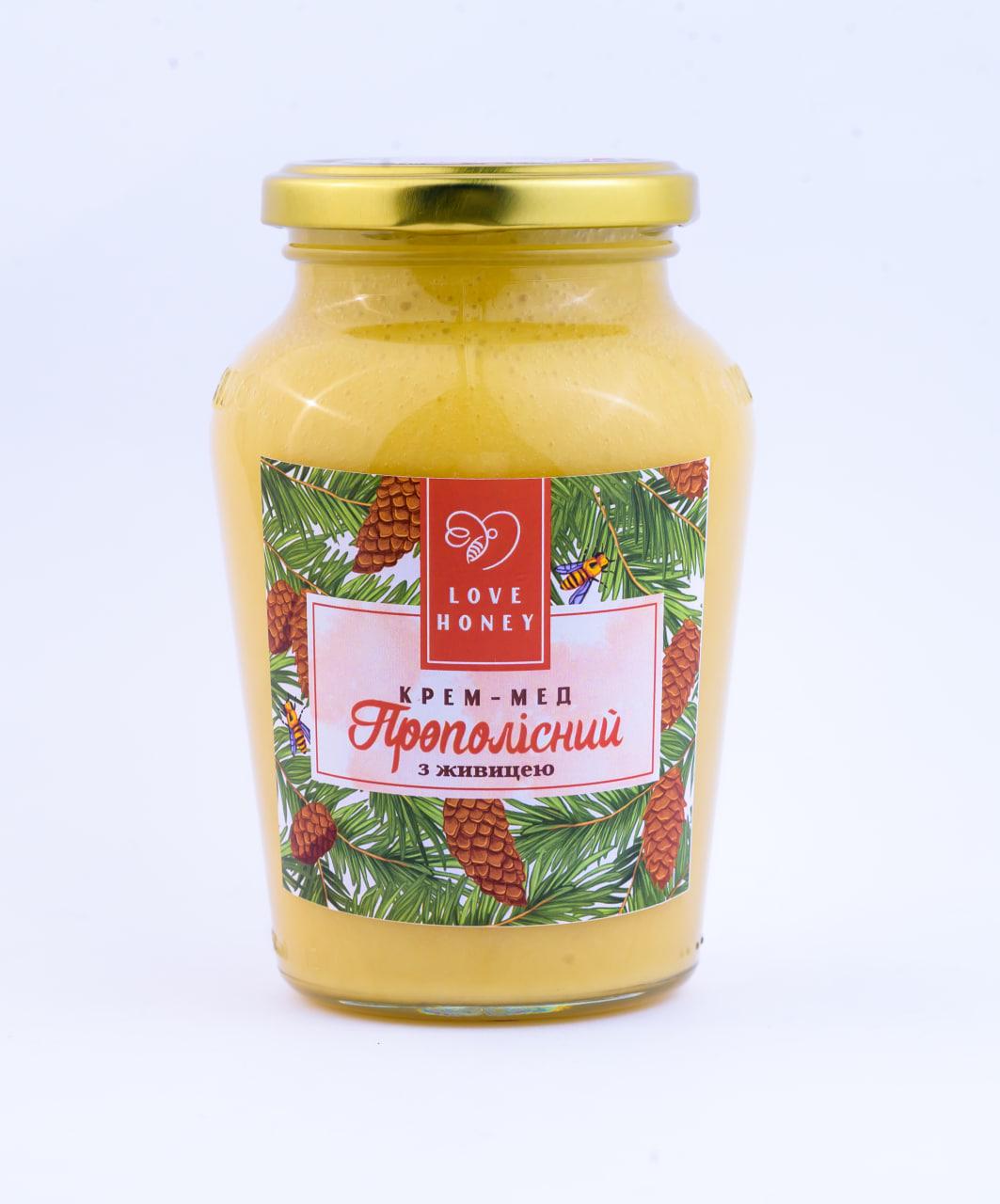 Крем-мед LOVE HONEY з живицею зі спиртових настоянок прополісу та живиці без цукру 600 г