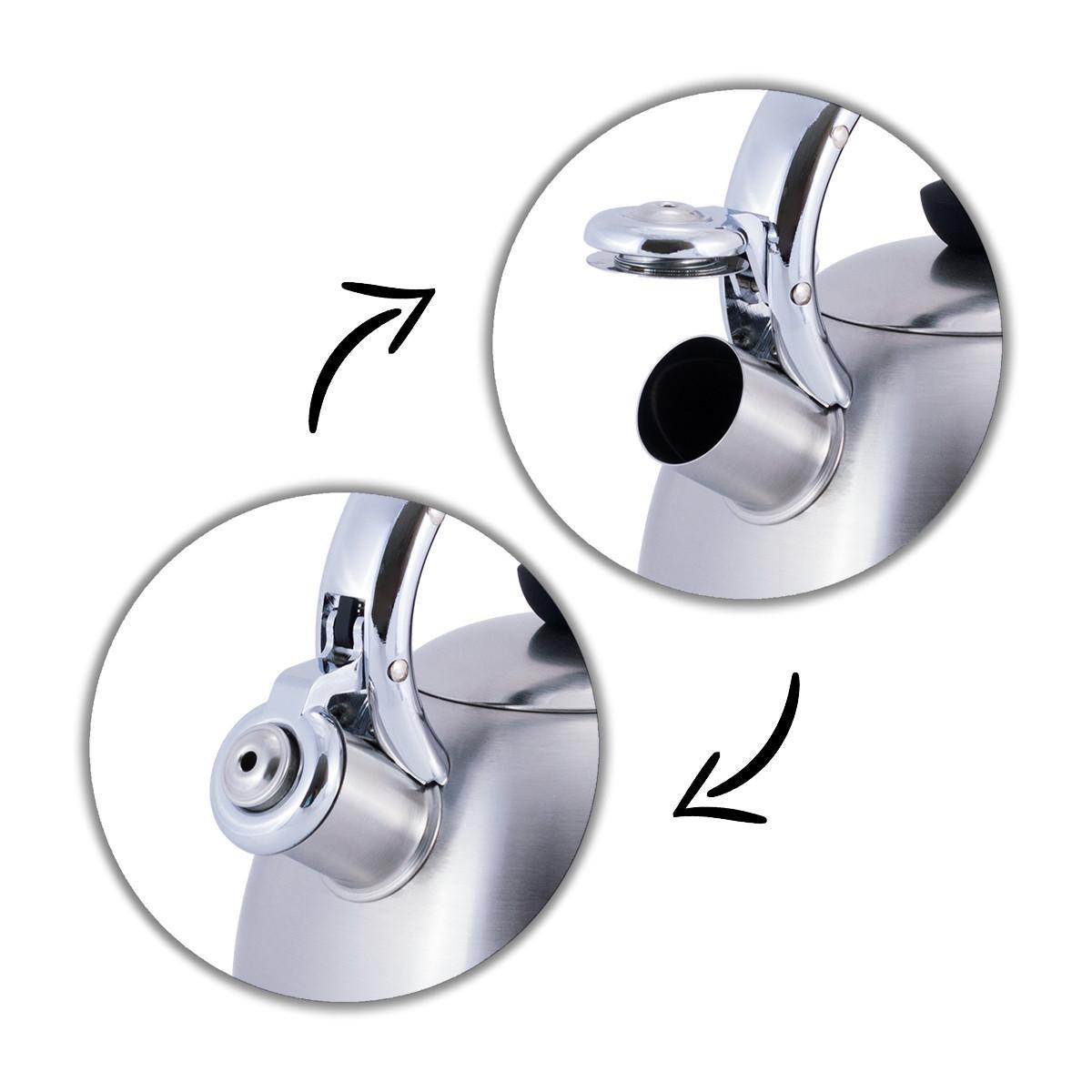 Чайник со свистком Kamille KM-0694ВN из нержавеющей стали 2 л Стальной/Черный (150-84-0694ВN) - фото 4 Чайник со свистком Kamille KM-0694ВN из нержавеющей стали 2 л Стальной/Черный (150-84-0694ВN) - фото 4