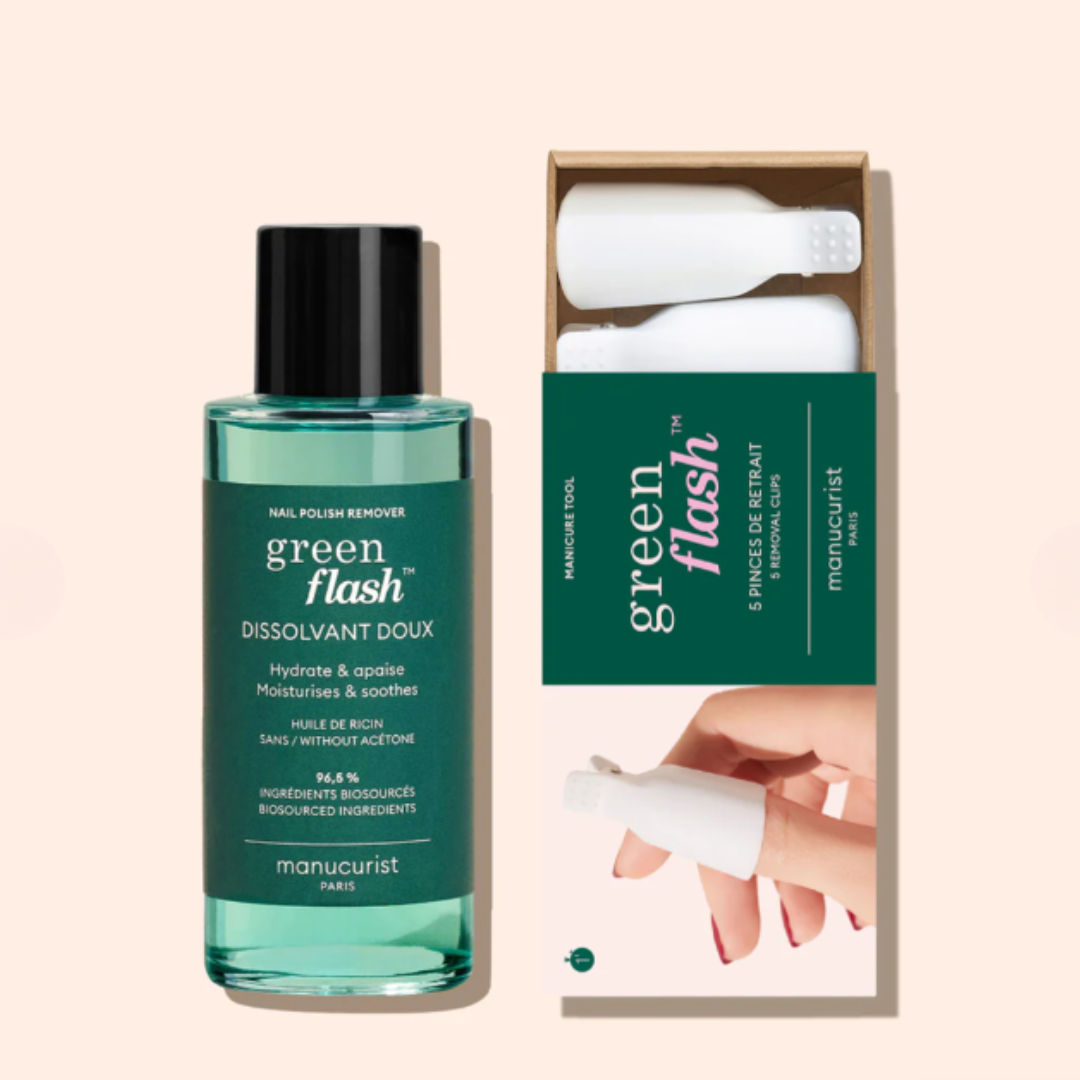 Набір експрес-зняття Green FlashTM Ремувер без ацетону 100 мл та Кліпси Manucurist