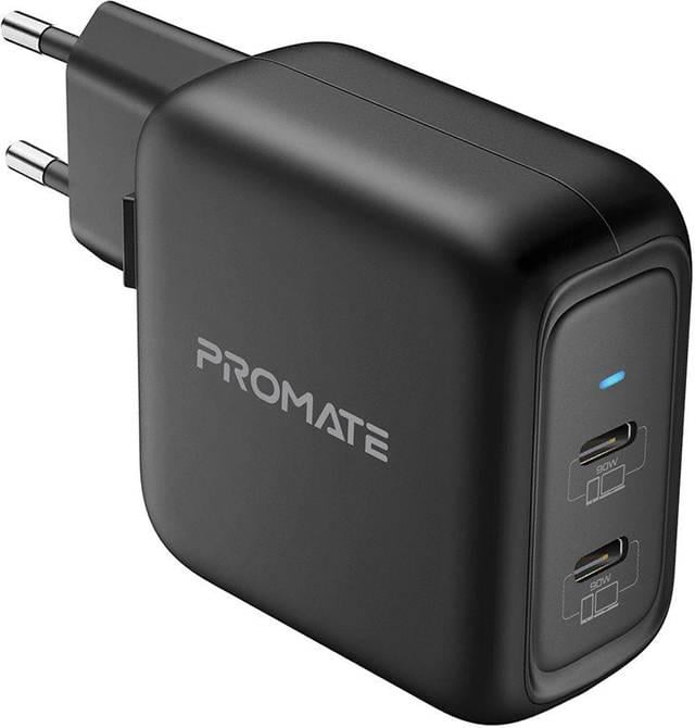 Сетевое зарядное устройство Promate GaNPort-90PD 90 Вт 2хUSB-C Black