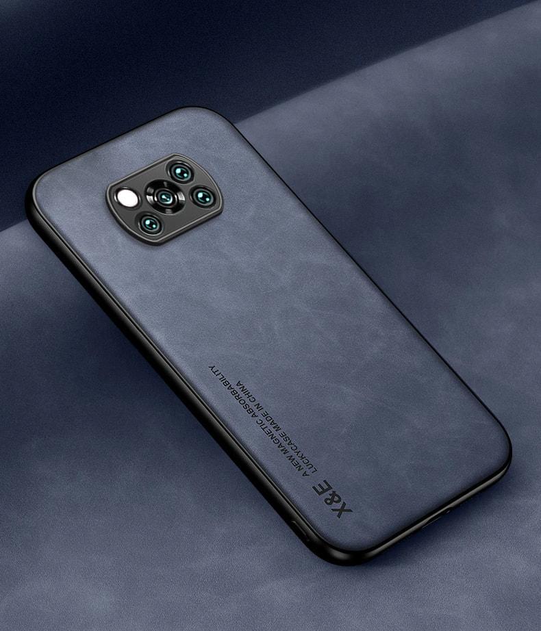 Кожаный чехол XnE Xiaomi Poco X3 с металлической вставкой Blue (34266-28)