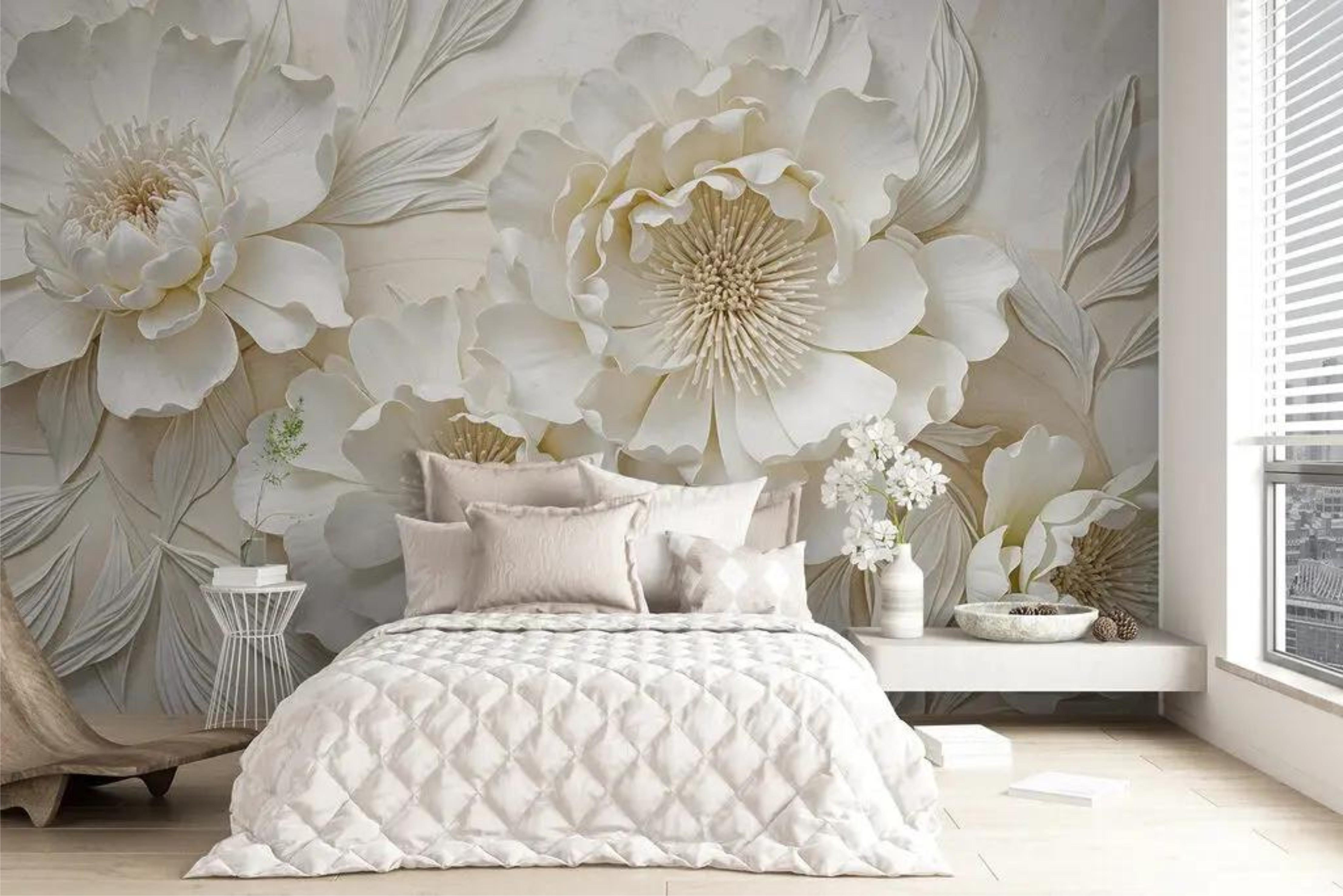 Фотообои Белые цветы с листьями (000136)