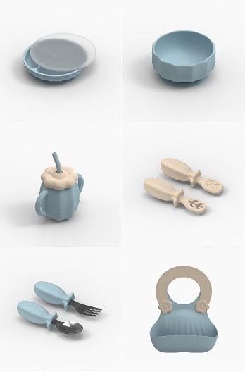 Набор детской посуды Кактус на силиконовый присосках Голубой (26573627) - фото 2