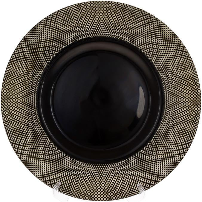 Блюдо стеклянное сервировочное с подставной тарелкой 33 см Черный с золотым