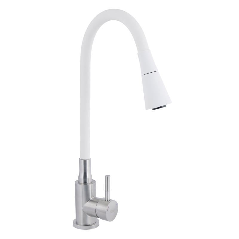 Змішувач для кухні з гнучким виливом Lidz Aria 015F31 LDARI015F31WNK36981 White/Nickel