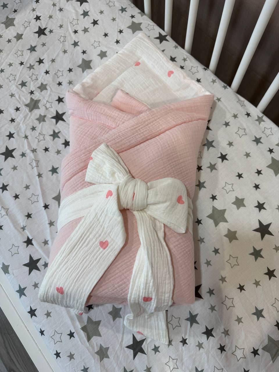 Конверт одеяло для выписки из роддома муслиновый 75х100 см Нежно-розовый (П4К-am-bant-006)