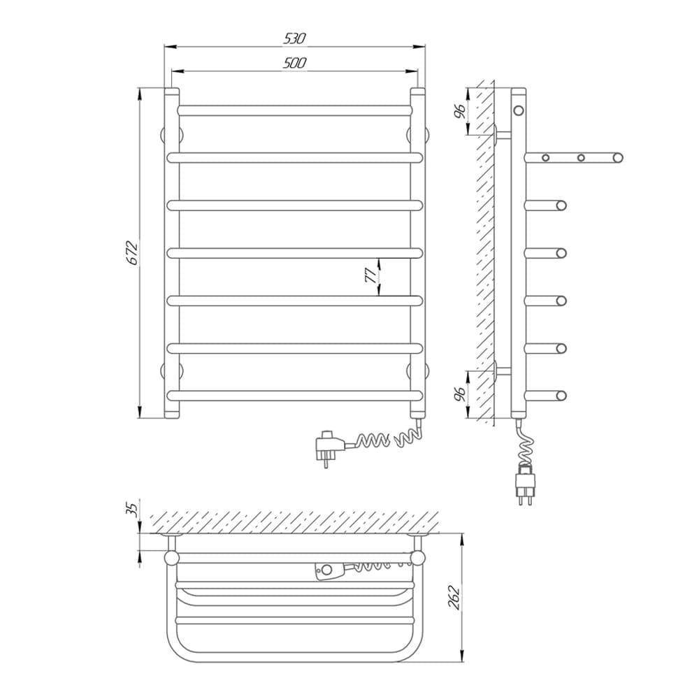 Полотенцесушитель электрический Laris Стандарт П7 с полкой Э подключение справа 500х660 (73207178) - фото 5