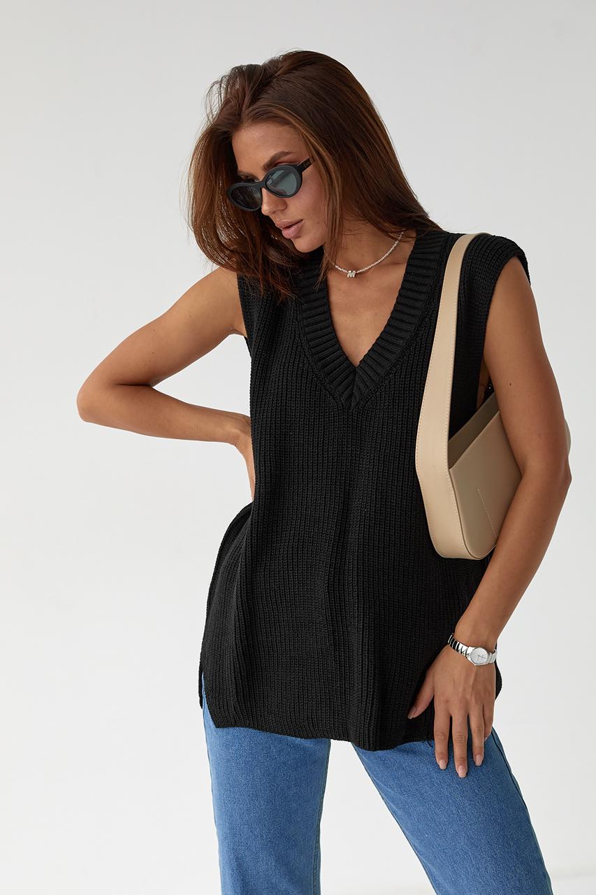 Жилетка вязаная оверсайз L Черный (9442953)