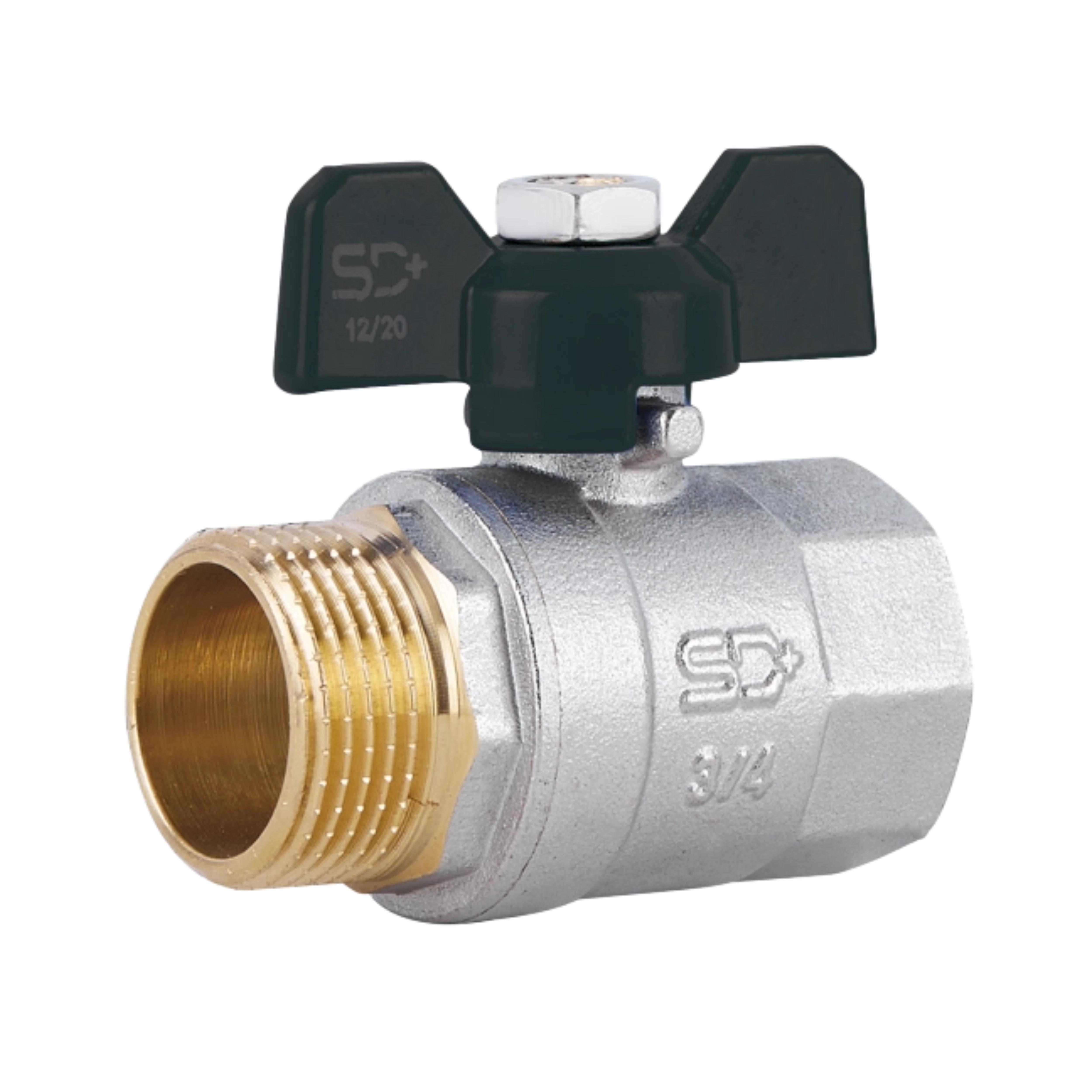 Кран шаровый Thermo Alliance Base 3/4"ВЗ прямая латунная никелированная PN40 бабочка (SD607W20)