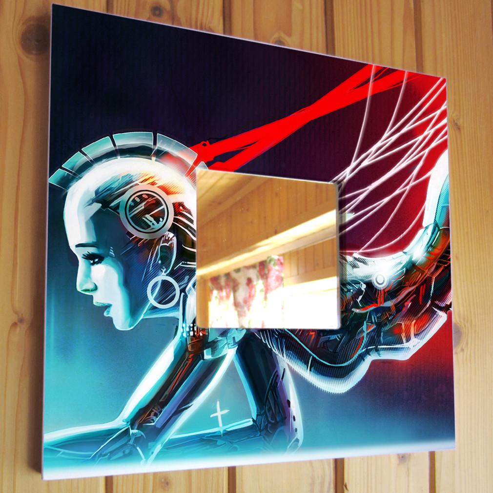 Зеркало дизайнерское Девушка робот андроид 260х260 мм (M00601)