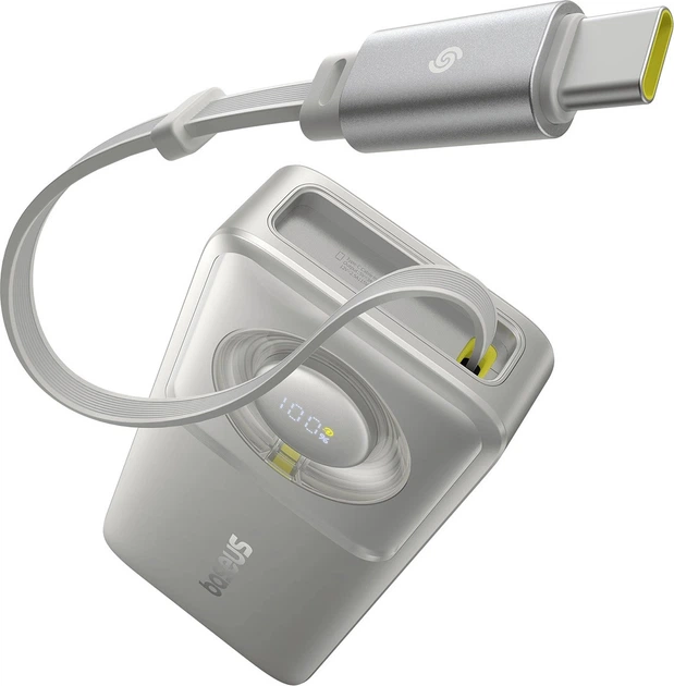 Повербанк BASEUS 10000 mAh 30 W Free2Pull Power Bank with Retractable Cable 1 Type-C/PD гay (QC3A)