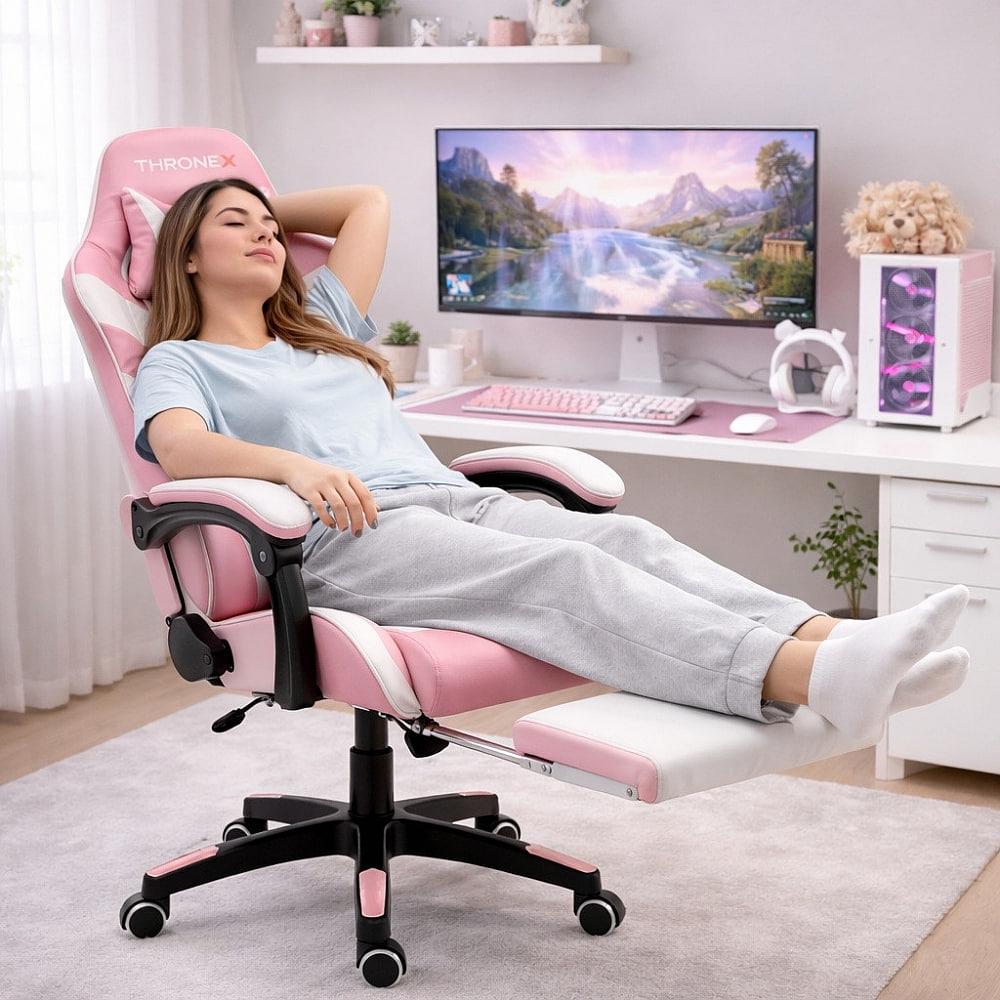 ᐉ Крісло геймерське ThroneX до 130 кг з масажною подушкою
