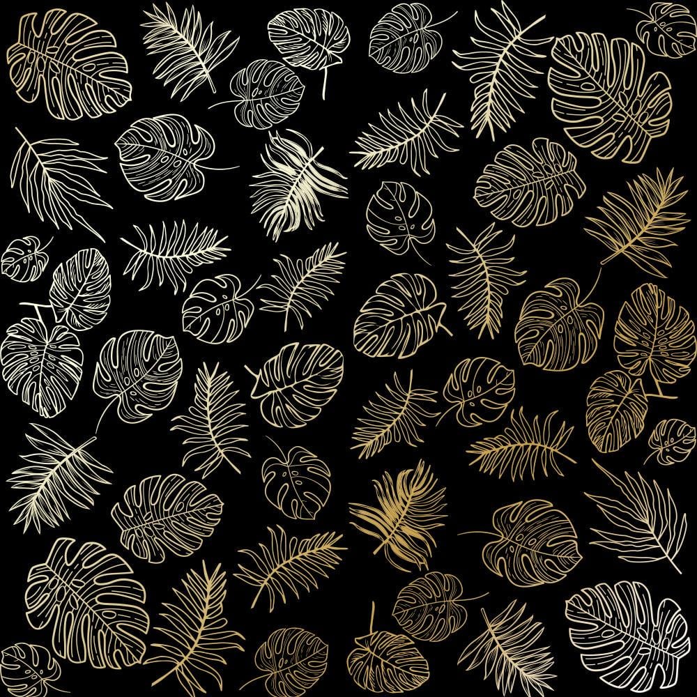 Лист бумаги односторонний Golden Tropical Leaves с фольгированием 30,5х30,5 см Black