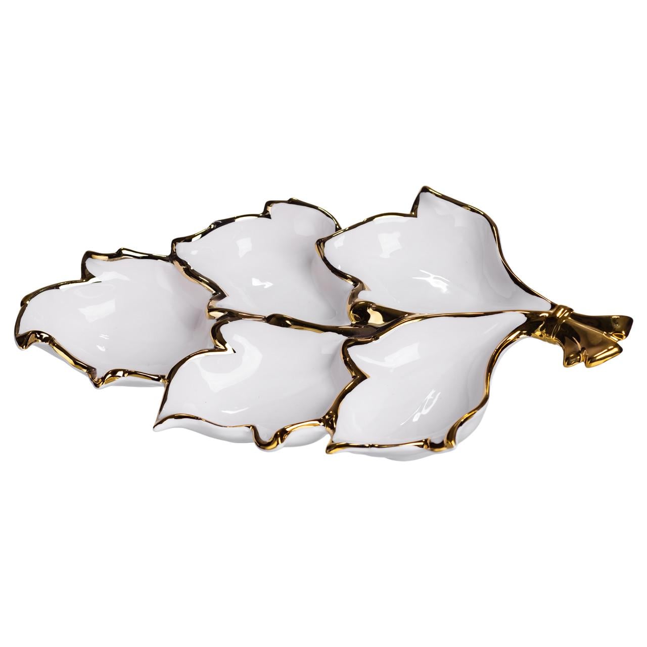 Менажница фарфоровая на 5 секций для закусок 37,5х22,5х5 см Белый с золотом (ZBSY-15.5) Менажница фарфоровая на 5 секций для закусок 37,5х22,5х5 см Белый с золотом (ZBSY-15.5)