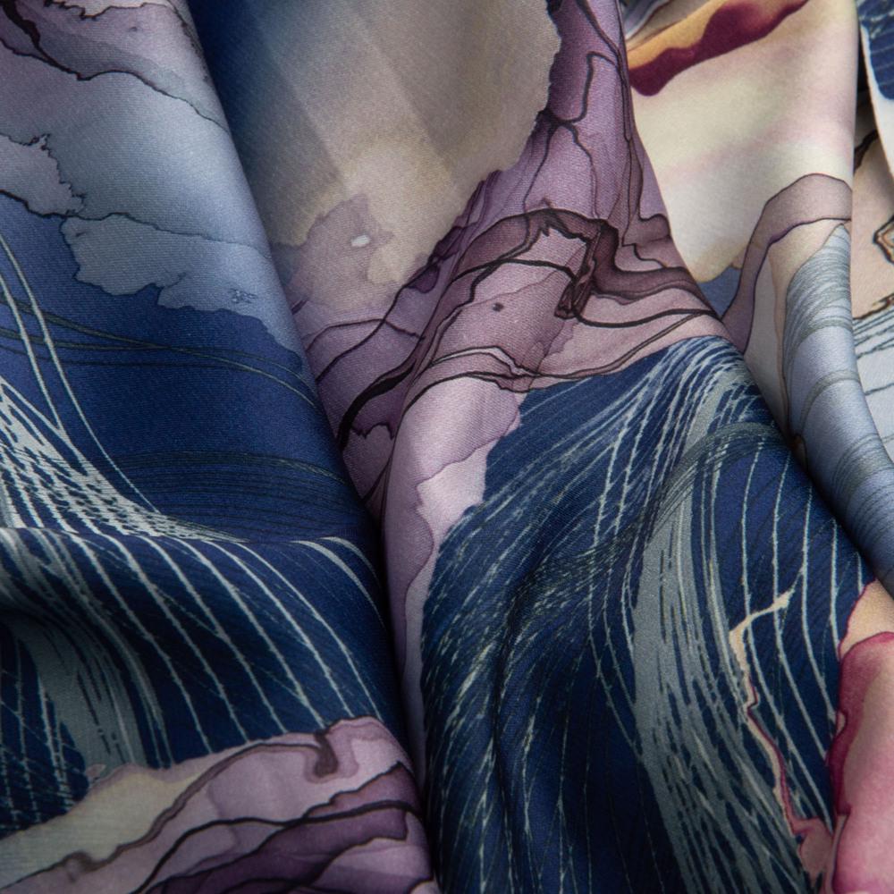 Ткань платевая атлас шелк стрейч Деним (22354)