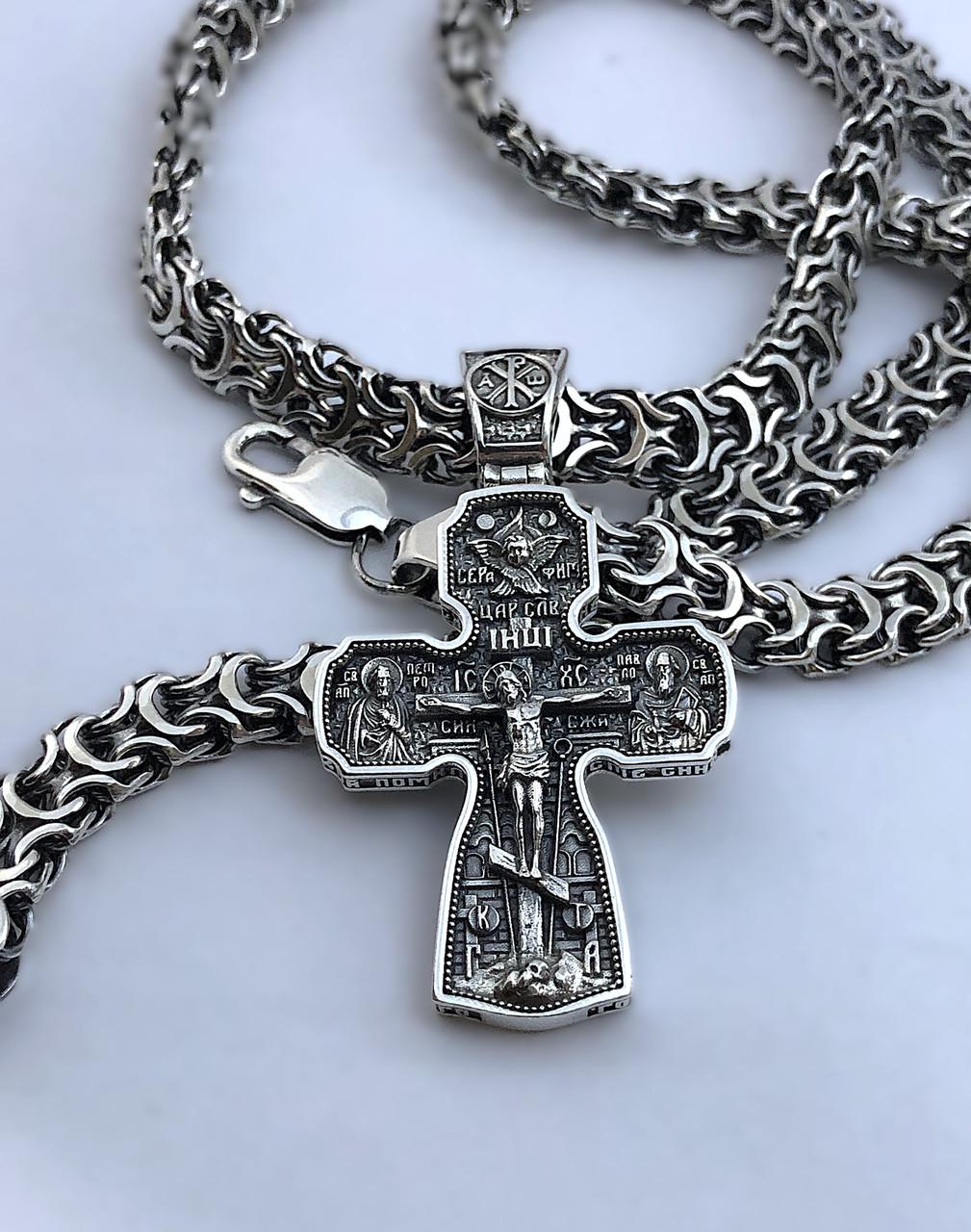 Комплект мужской серебряный цепочка Рамзес 55 см и массивный мужской серебряный крестик 17 г