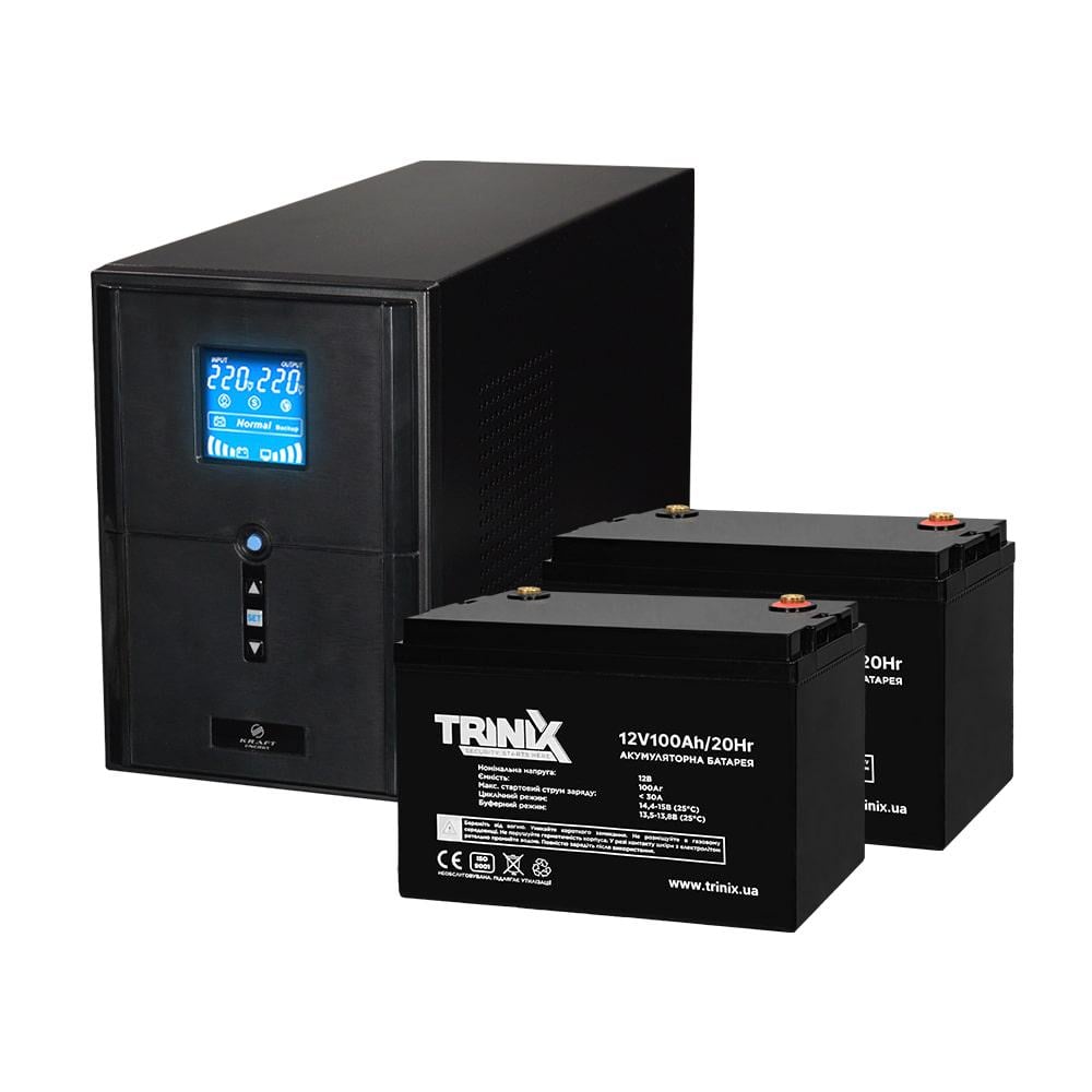 Комплект резервного питания Kraft UPS PSW-2000VA LCD 1600W 24V и аккумулятор Trinix AGM 100 Ah 2 шт. (42-00063-8)