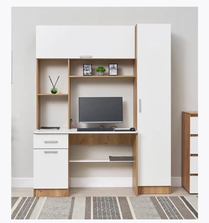 Учебный стол мультифункциональный Klick-System с полками и шкафом СЛТ-8 Дуб артизан/Белый (СЛТ-8-Да+Бл)