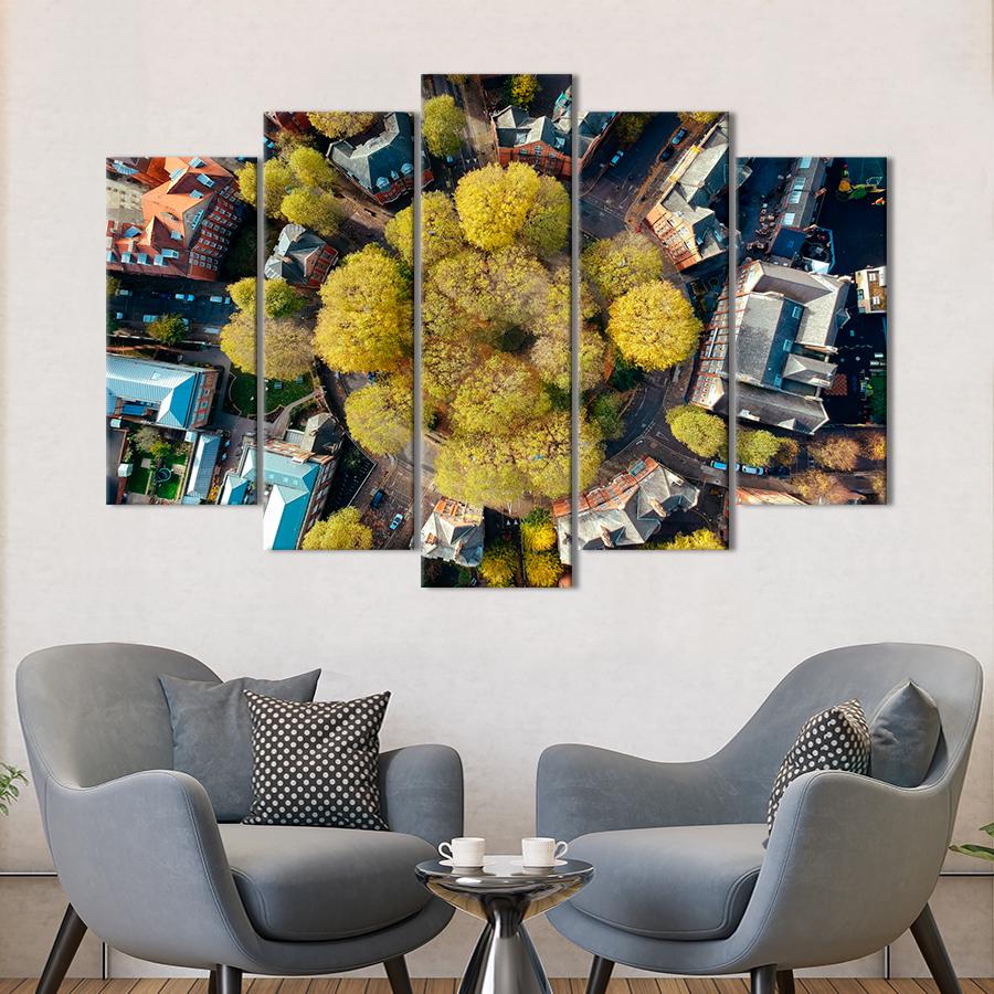 Картина город Осенние деревья на городской панораме 187x119 см (A804-5)