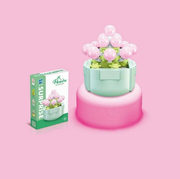 Конструктор блоковый детский фигурка Цветок Кактус розовый 50 дет. (25-103)