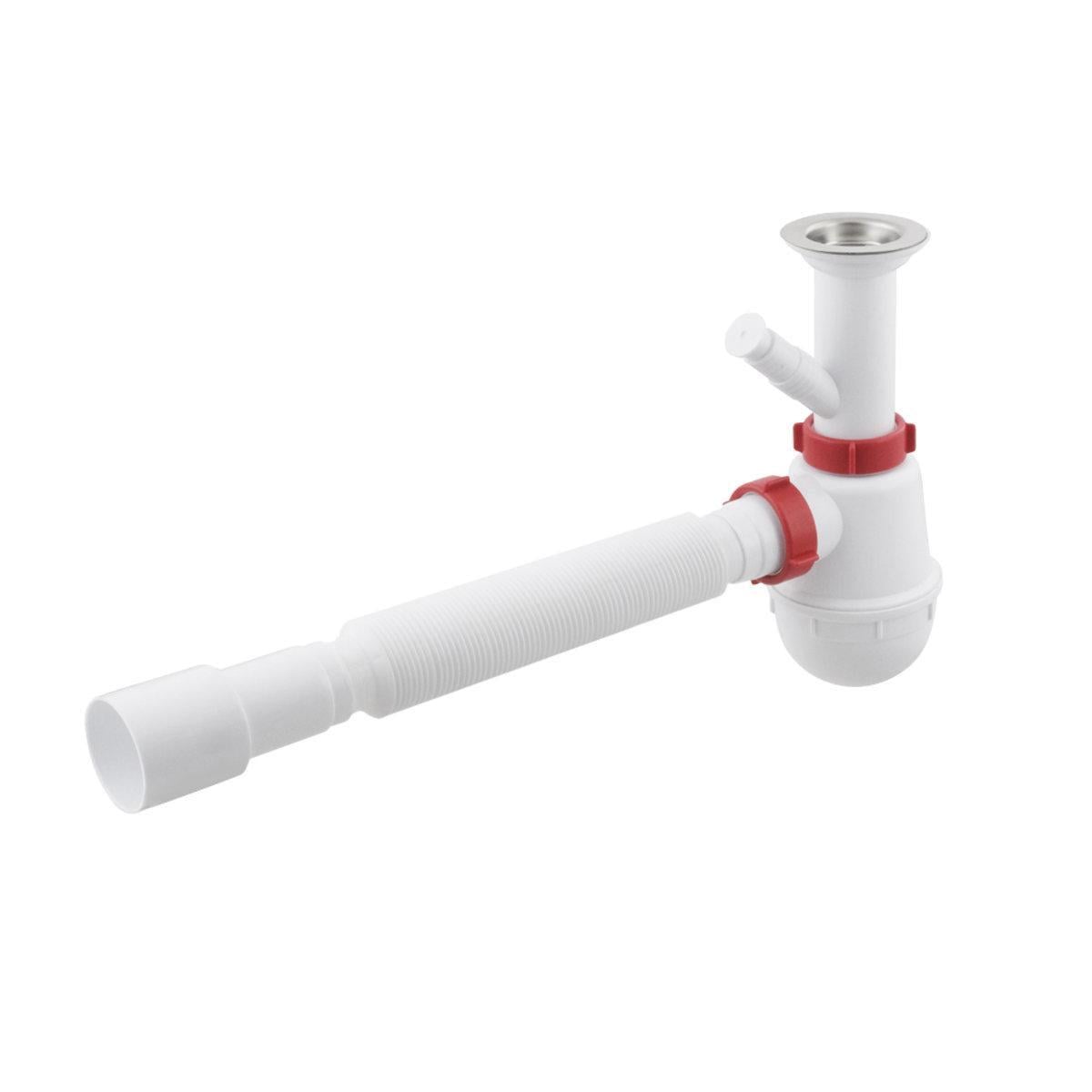 Сифон для мойки Polmark 1 1/2"x40 мм с литым выпуском и гофротрубой d 40x40/50 мм PM 40 SF 20 03 (SW-80199)