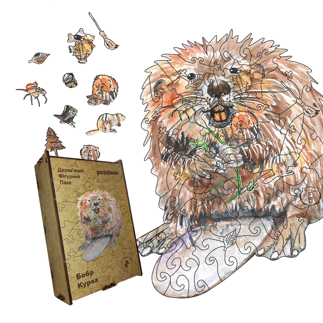 Пазл дерев'яний Бобер А5 картонна коробка 35 ел. (26108418)