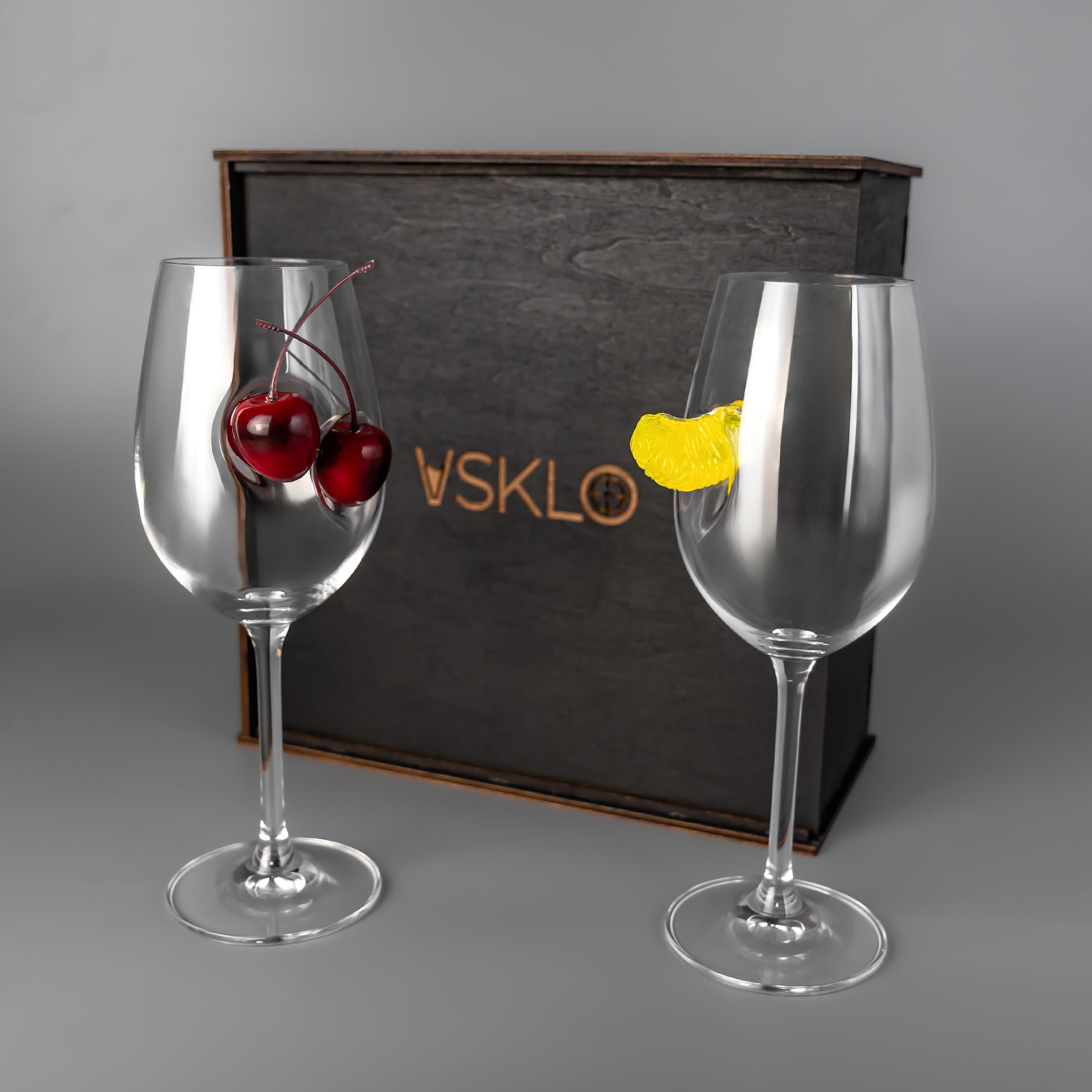 Бокалы для вина с вишней и мандарином VSKLO 350 мл 2 шт. - фото 3 Бокалы для вина с вишней и мандарином VSKLO 350 мл 2 шт. - фото 3