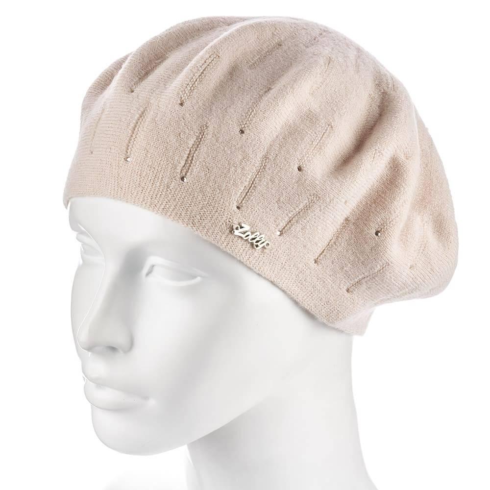 Берет женский Zolly ZH183 двойной со стразами тонкой вязки Кремовый