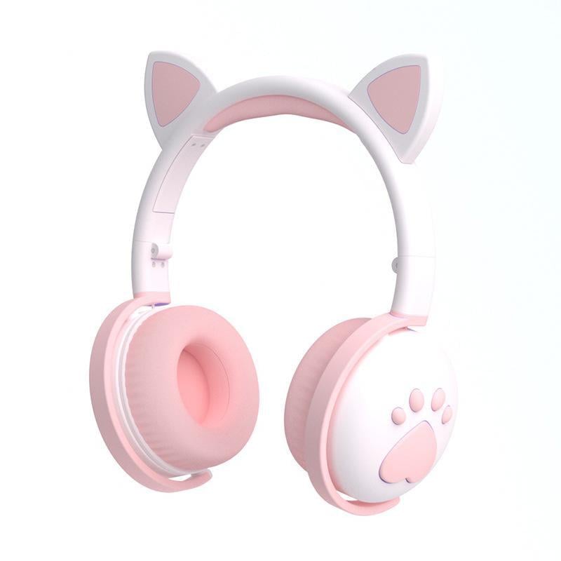 Навушники бездротові CAT EAR ВК1 з LED підсвічуванням та вушками Біло-рожевий
