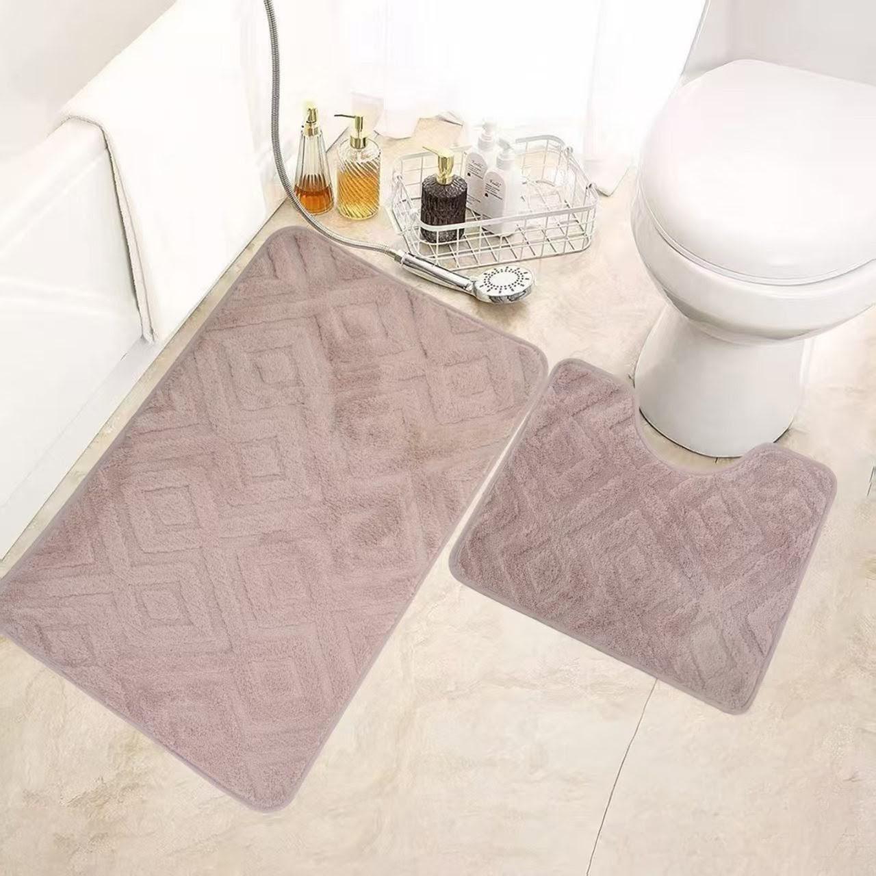 Набор ковриков для ванной и туалета антискользящий с вырезом для унитаза 2 шт. 80х50/50х40 см Бежевый (КВ-4)
